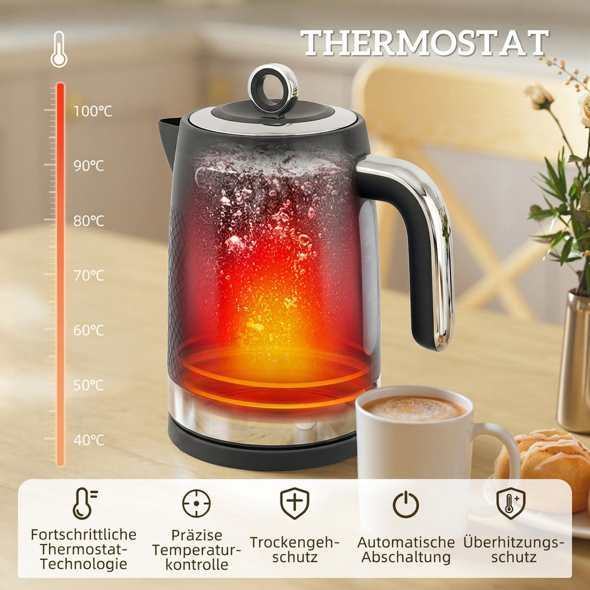 HOMCOM Wasserkocher- und Toaster-Set, 1,7 l 2200 W Schnellkoch-Wasserkocher mit Thermostat – Produktabbildung 5