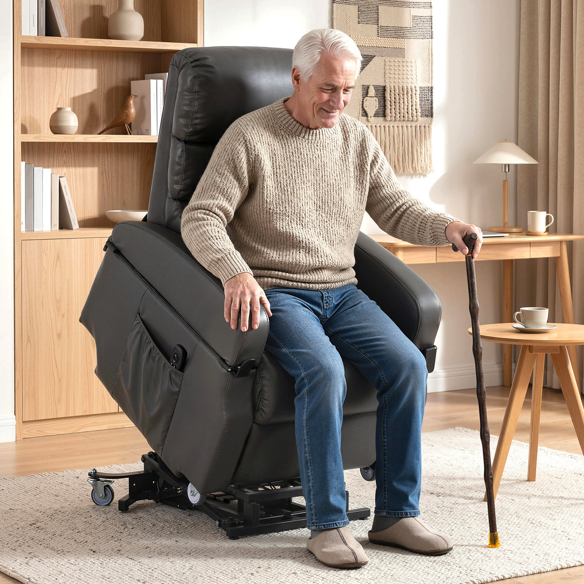 HOMCOM Fernsehsessel mit Aufstehhilfe Elektrischer Relaxsessel mit Fernbedienung, Fußstütze – Produktabbildung 2