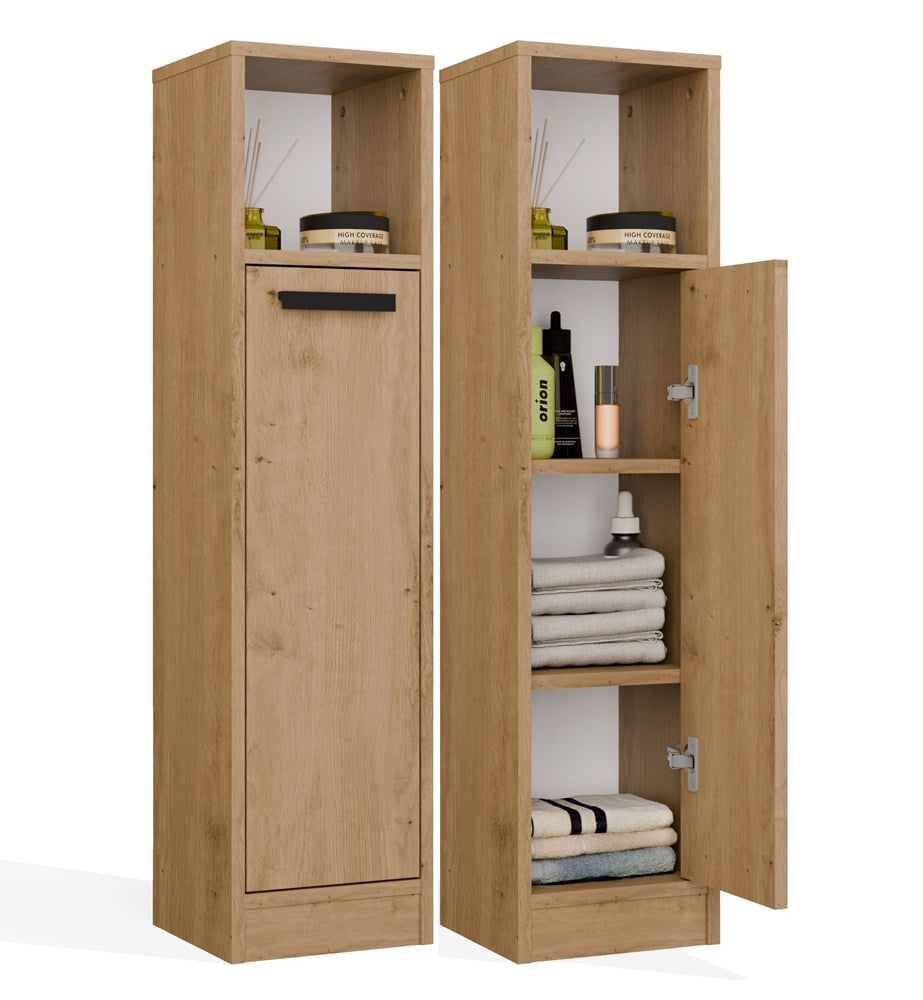 Badezimmerschrank MEXY 1D Hochschrank Regal 1 Tür 4 Ablagen stehend EICHE ARTISAN