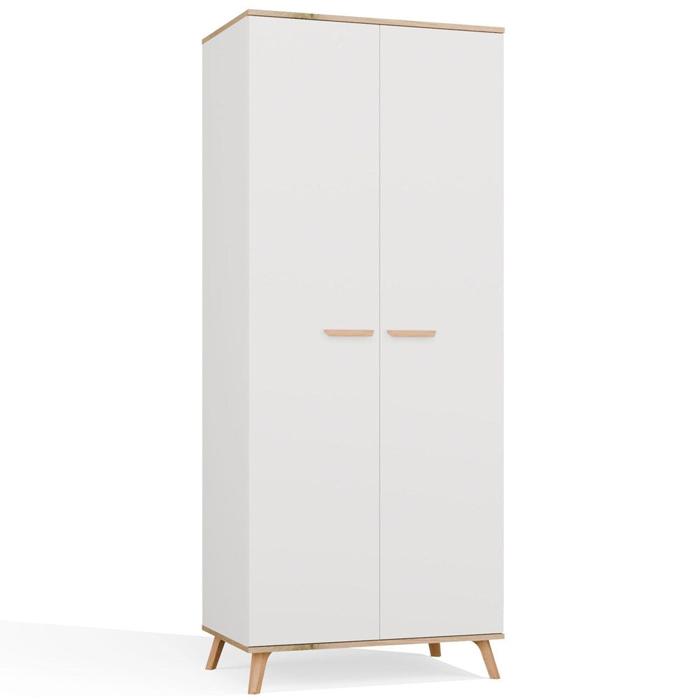 Kleiderschrank OLYMPO 2D WEISS EICHE ARTISAN 80 cm Kleiderstange 2 Türen Schlafzimmer