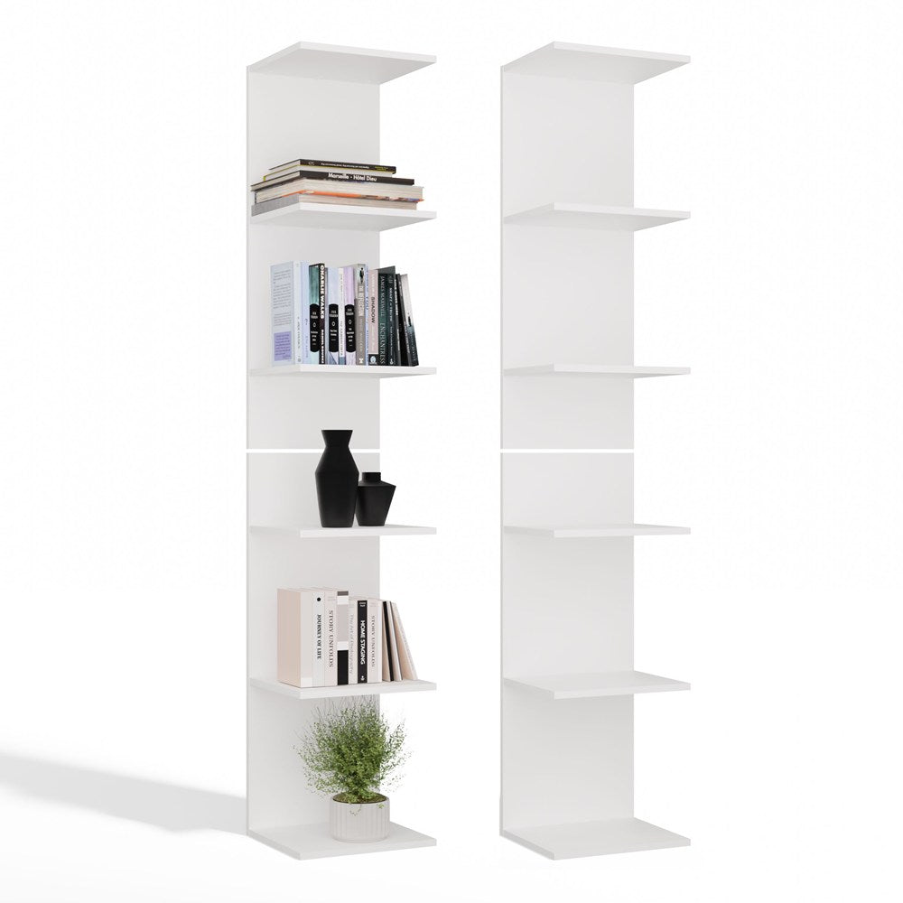 REGAL 6P WEISS Hoch 180 cm 6 Ablagen für Bücher Ordner Büro Wohnzimmer