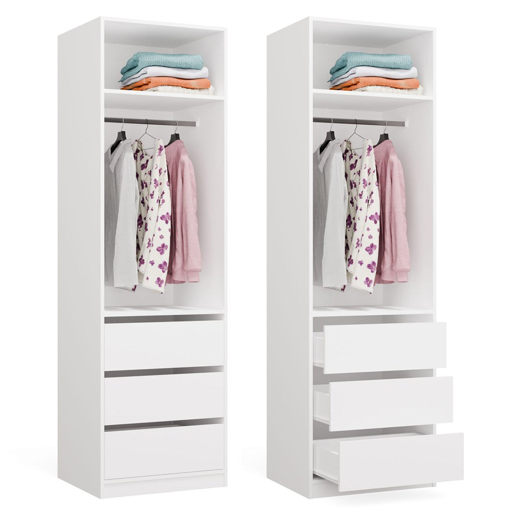 Garderobenschrank OPENO 1W1P3S WEISS Modular Regal mit Kleiderstange 3 Schubladen