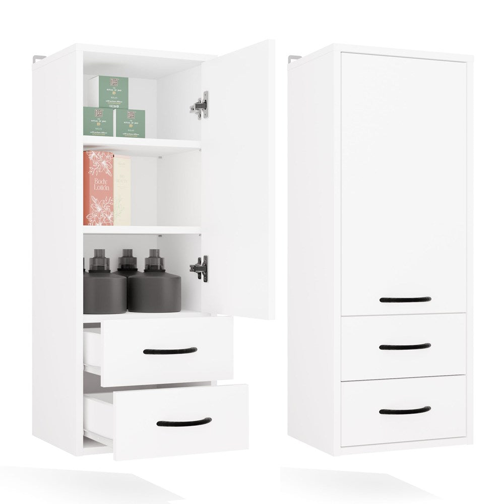 Hängender Badezimmerschrank NINA W1D2S WEISS 2 Schubladen 3 Ablagen