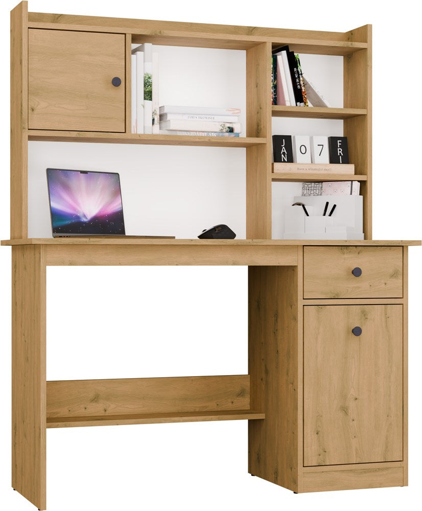Schreibtisch CHESTER MIT AUFSATZ Eiche Artisan 1 Schublade Schrank Regal für Zimmer