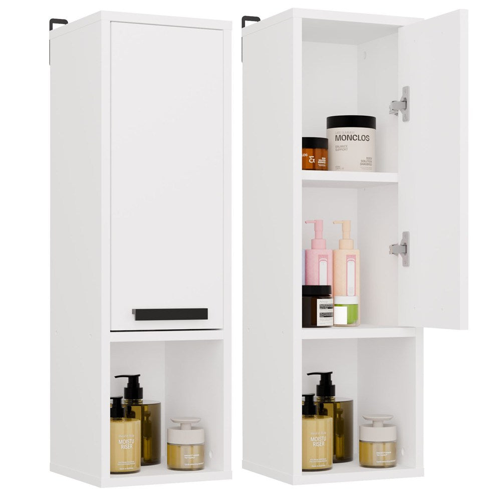 Hängender Badezimmerschrank MEXY W1D Hochschrank 1 Tür 3 Ablagen WEISS