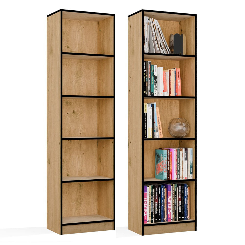 REGAL Schrank R50 für Bücher EICHE ARTISAN SCHWARZE KANTEN 5 Ablagen für Büro