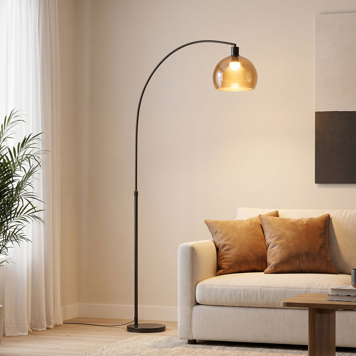 HOMCOM Stehlampe, gebogener Kopf, Fußschalter, Marmorsockel, Kunststoffschirm, Grau – Produktabbildung 2