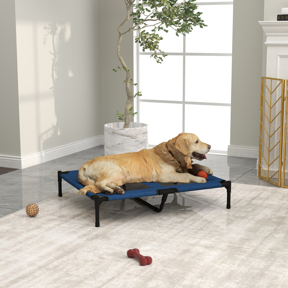 PawHut Hundebett Hundeliege Outdoor Katzenbett Haustierbett Schlafplatz Metall 600D Oxford-Gewebe Blau – Produktabbildung 2