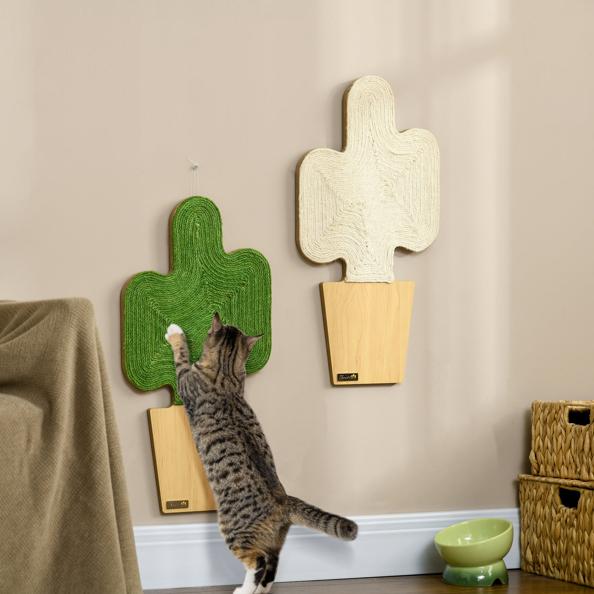 PawHut 2er-Set Kratzbäume Kratzstämme, Kakteen-Design zur Befestigung an der Wand, 30 cm x 60 cm – Produktabbildung 2