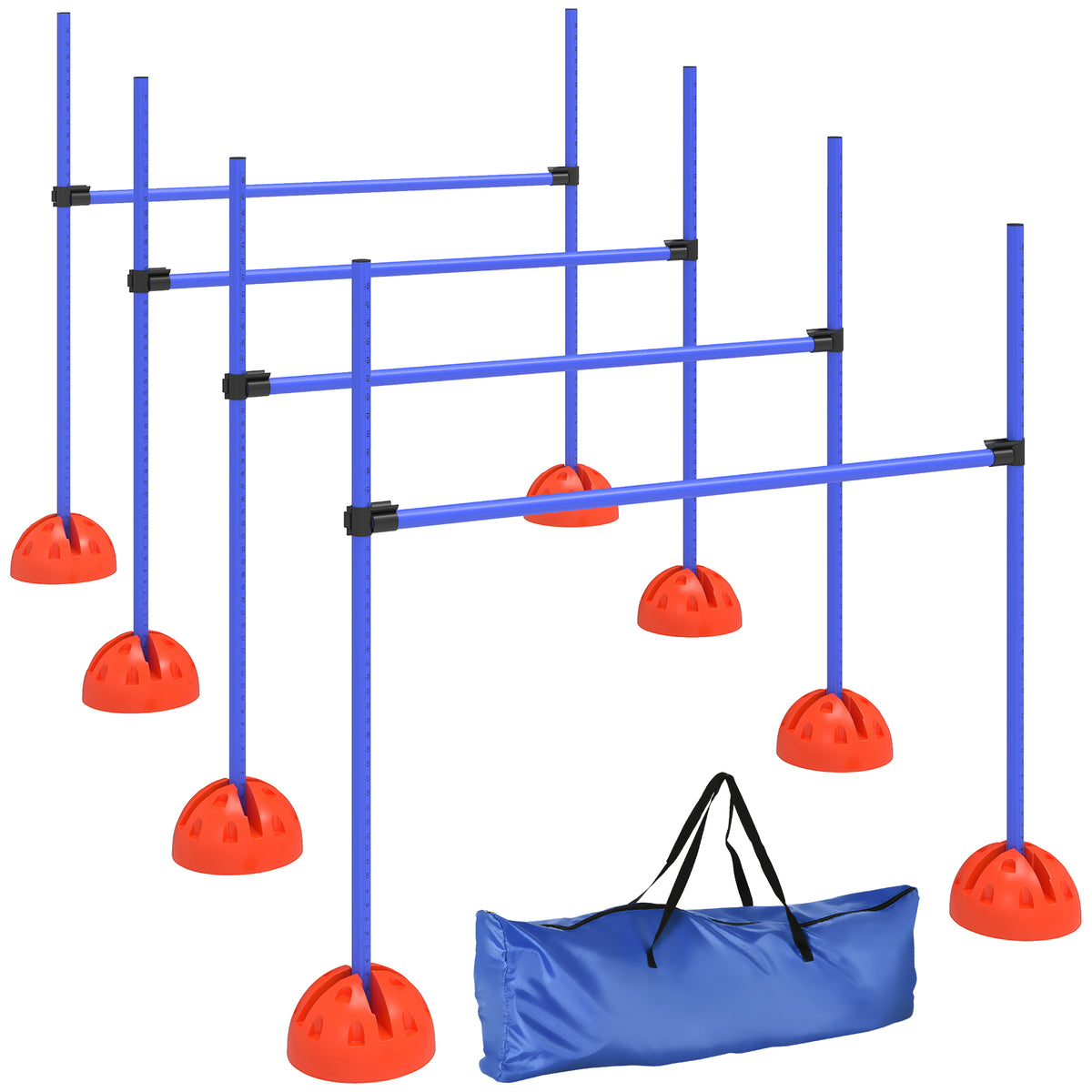 PawHut 4-teiliges Hunde-Agility-Set mit 4 Hürden und Tragetasche für das Sprungtraining, Blau