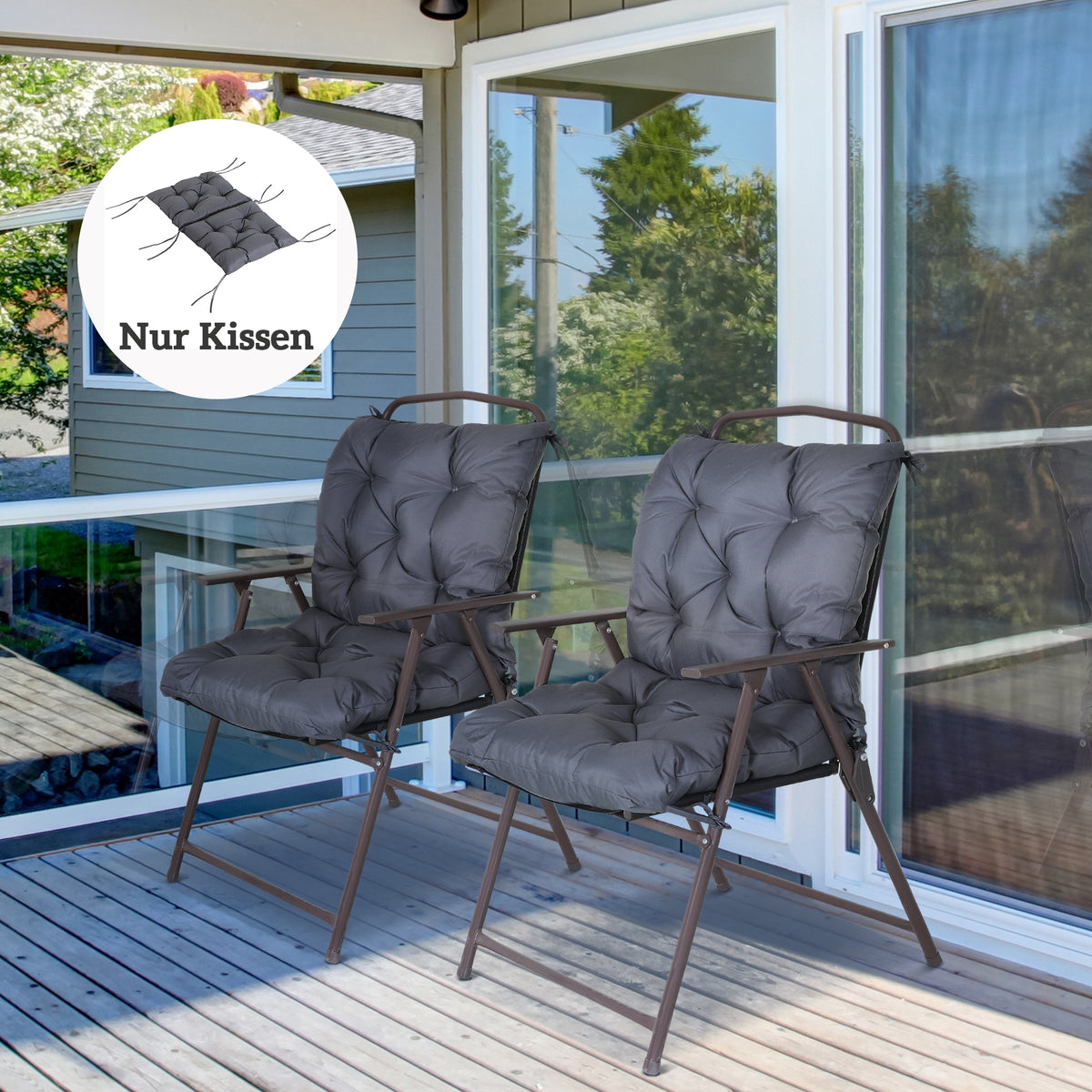 Outsunny 2er-Set Sitzkissen, 98cm x 50cm x 8cm Stuhlkissen mit Bänder, Polsterauflage – Produktabbildung 2
