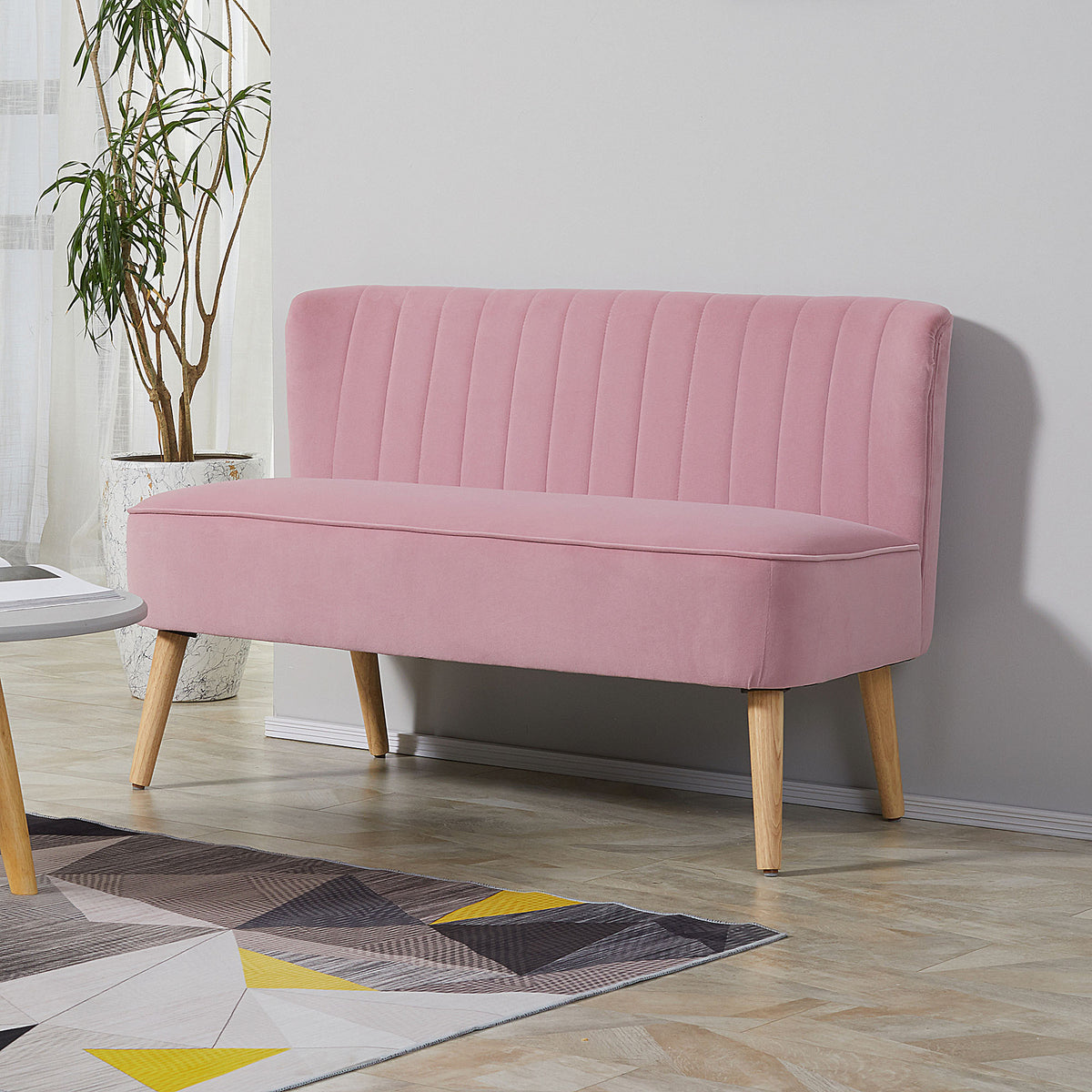 HOMCOM Sofa 2-Sitzer Stoffsofa Couch Polstersofa Loungesofa breit Rosa – Produktabbildung 2
