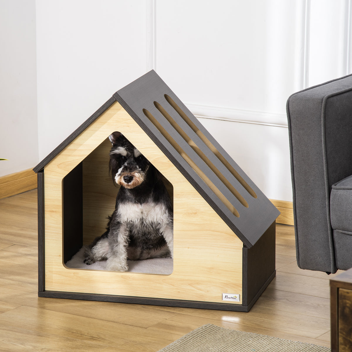 PawHut Hundehütte Indoor Hundehöhle mit Kissen Hundehaus Hundehöhle mit schrägem Dach Katzenhaus für – Produktabbildung 2