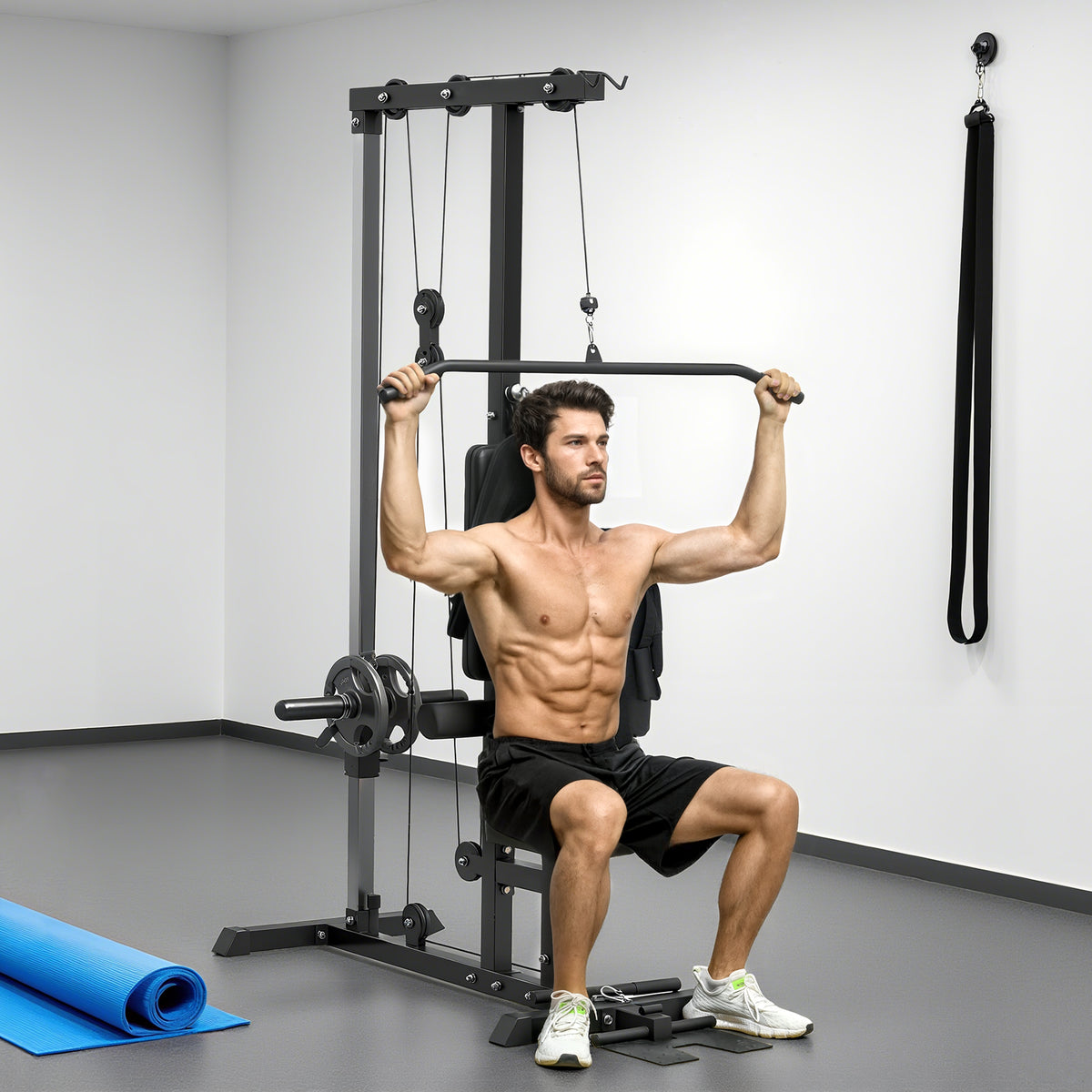 Kraftstation für Zuhause, Ruderzüge, ohne Gewichte, Fitnessgerät für Zuhause, Stahl, Kunstleder, Schwarz – Produktabbildung 2