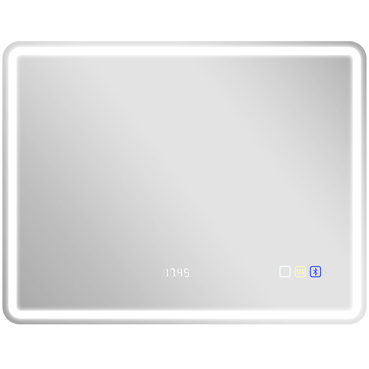 HOMCOM Badezimmerspiegel mit LED-Beleuchtung, Anti-Beschlags-Pad, 3 verstellbare Farben, Uhr, 700 x 900 mm