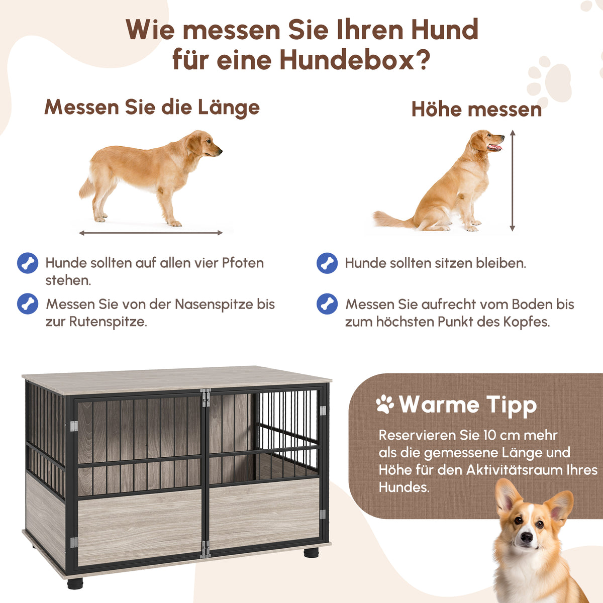 PawHut Hundebox, robust & stilvoll, 100x60x68cm, Walnussholz-Finish & Schwarz – Produktabbildung 4