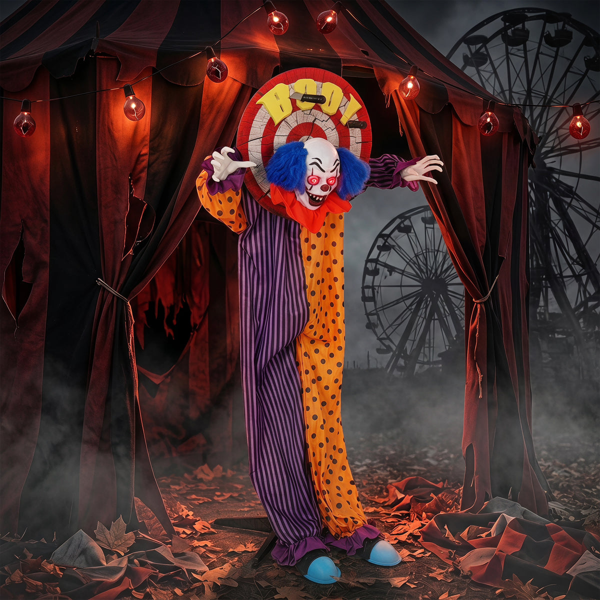 HOMCOM 167 cm lebensgroße animierte Halloween-Clown-Deko mit Sound- & Berührungsaktivierung – Produktabbildung 2