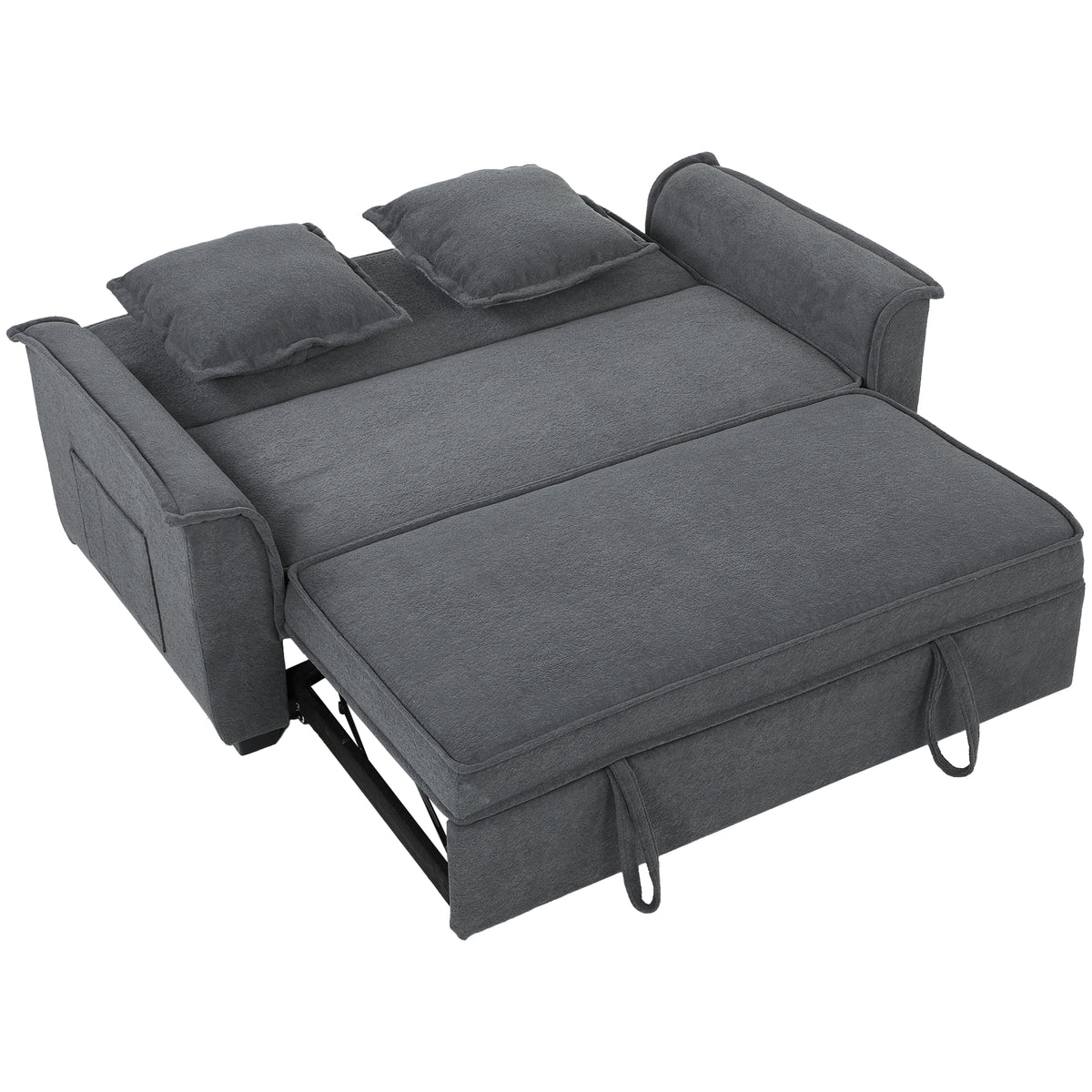 HOMCOM Futon-Schlafsofa, verstellbare Rückenlehne, 2-Sitzer mit 2 Kissen, Dunkelgrau
