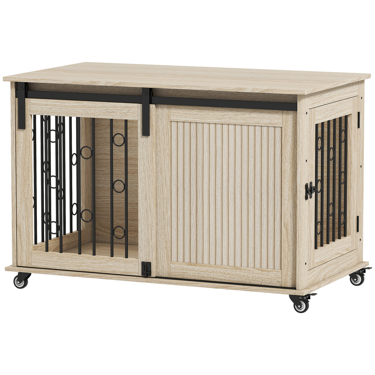 PawHut Hundebox auf Rädern, Schiebetür, 100 x 56 x 65 cm, Holz, Stahl