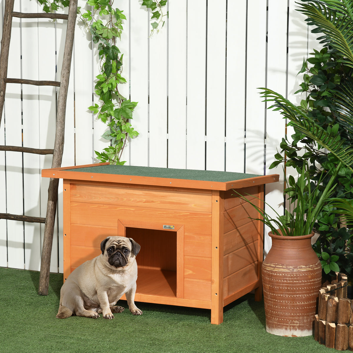 PawHut Hundehütte Outdoor, Hundehaus aus Holz mit Aufklappbares Asphaltdach, Wasserdichte Hundehöhle mit – Produktabbildung 2