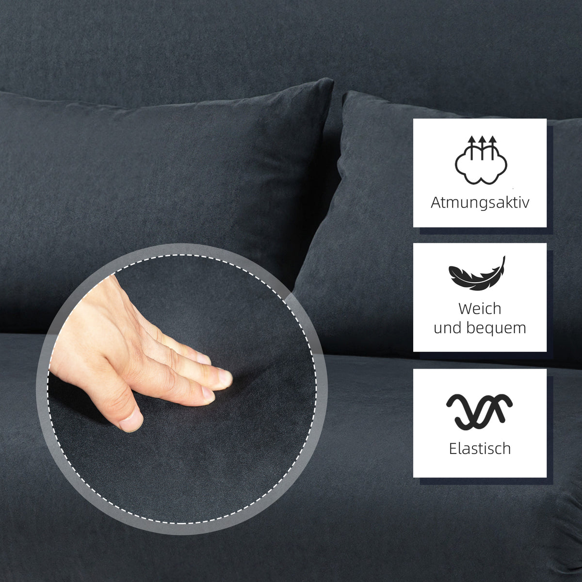 HOMCOM Schlafsofa, 5-fach verstellbar, Wildlederimitat, Stahlrahmen, inkl. Kissen, Schwarz – Produktabbildung 7