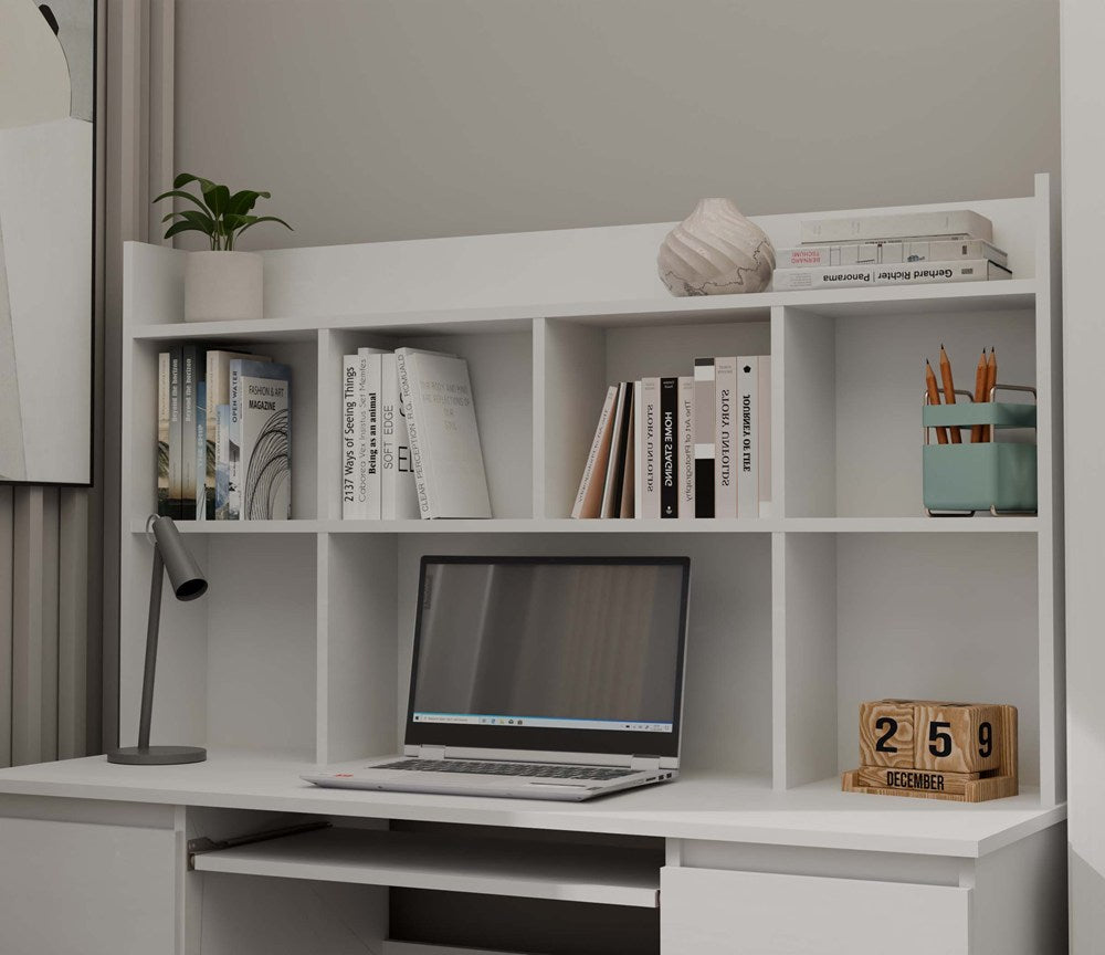 Schreibtischaufsatz 130 cm WEISS Regal für Bücher Dokumente – Produktabbildung 2