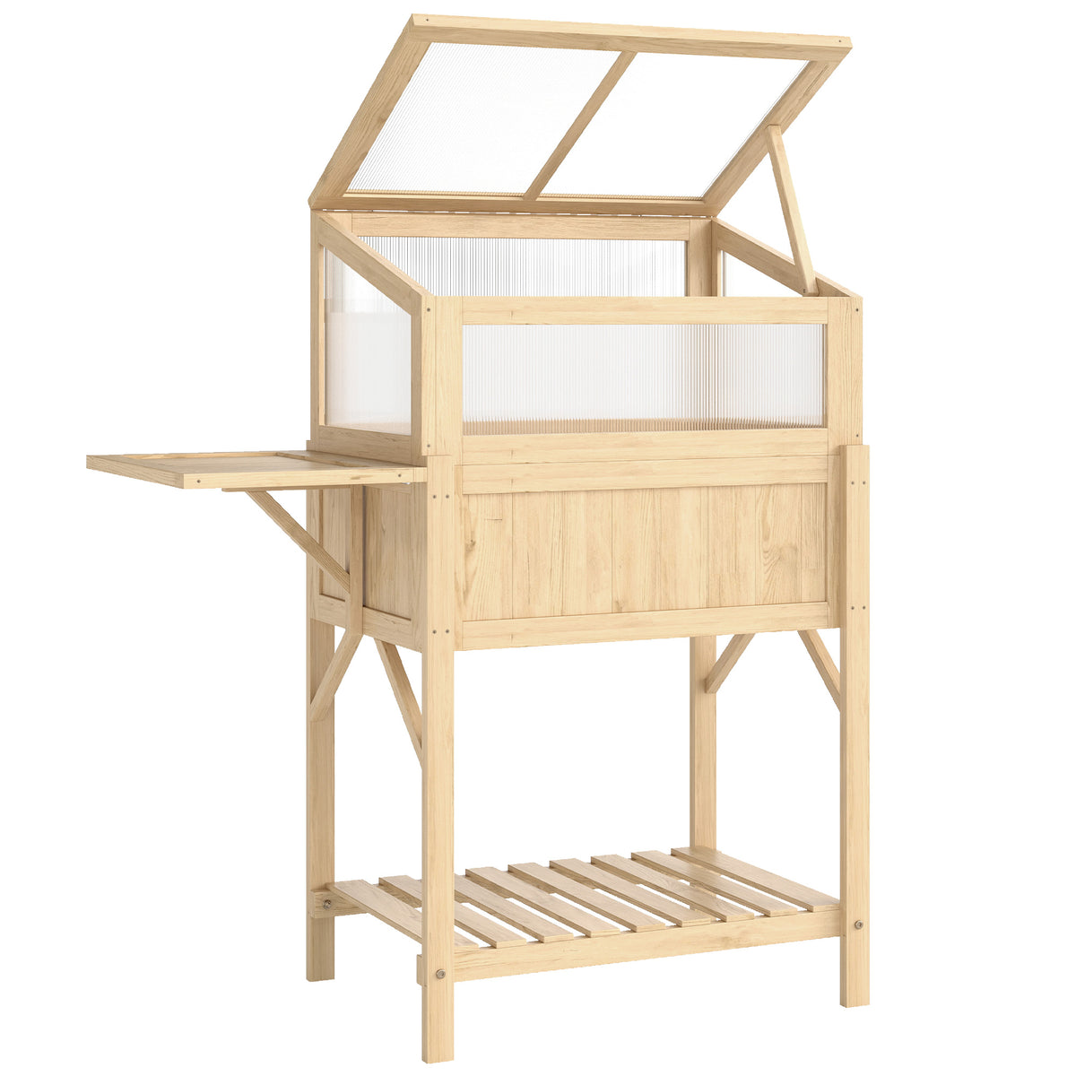 Outsunny Hochbeet mit Frühbeetaufsatz aus Holz Pflanzkasten mit Gewächshaus klappbar Seitentisch Ablagefach