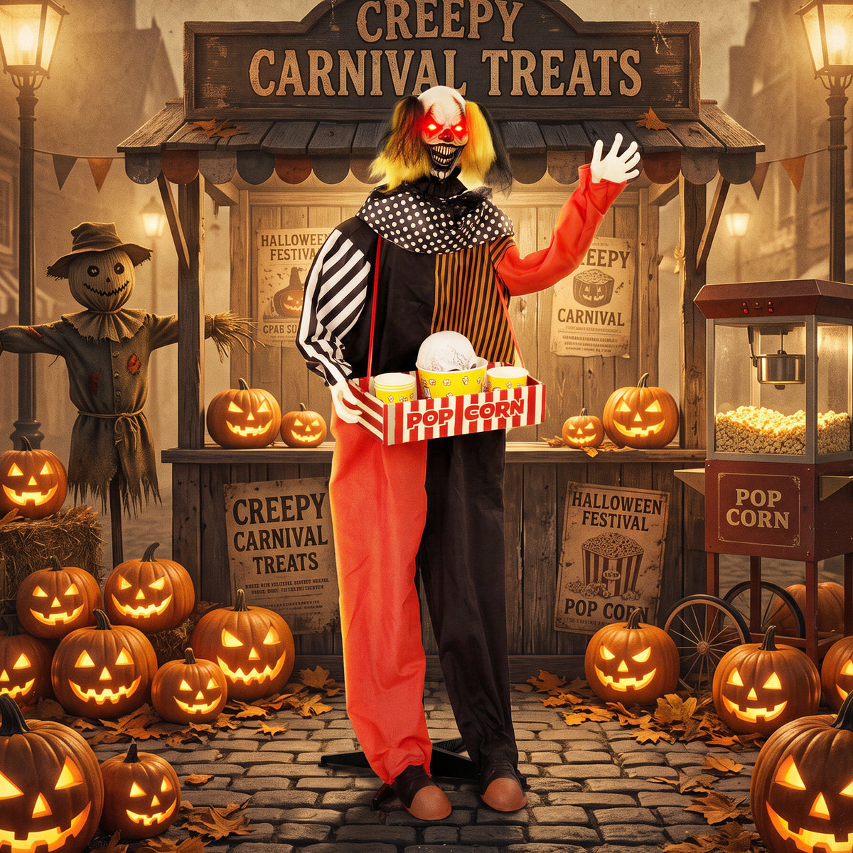 HOMCOM Animierter Halloween-Popcorn-Clown mit hochschnellendem Kopf, Grusel-Sound, Jahrmarktmusik und – Produktabbildung 2