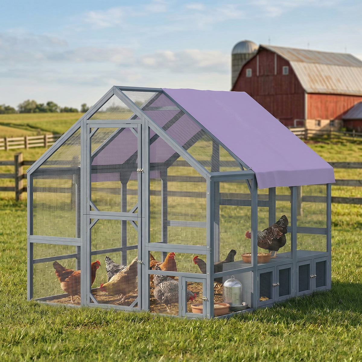 PawHut Hühnerstall mit wetterfestem Tuch 2 Nistkasten 2 Sitzstange für 8-10 Hühner Holz 211 x 186,5 x – Produktabbildung 2