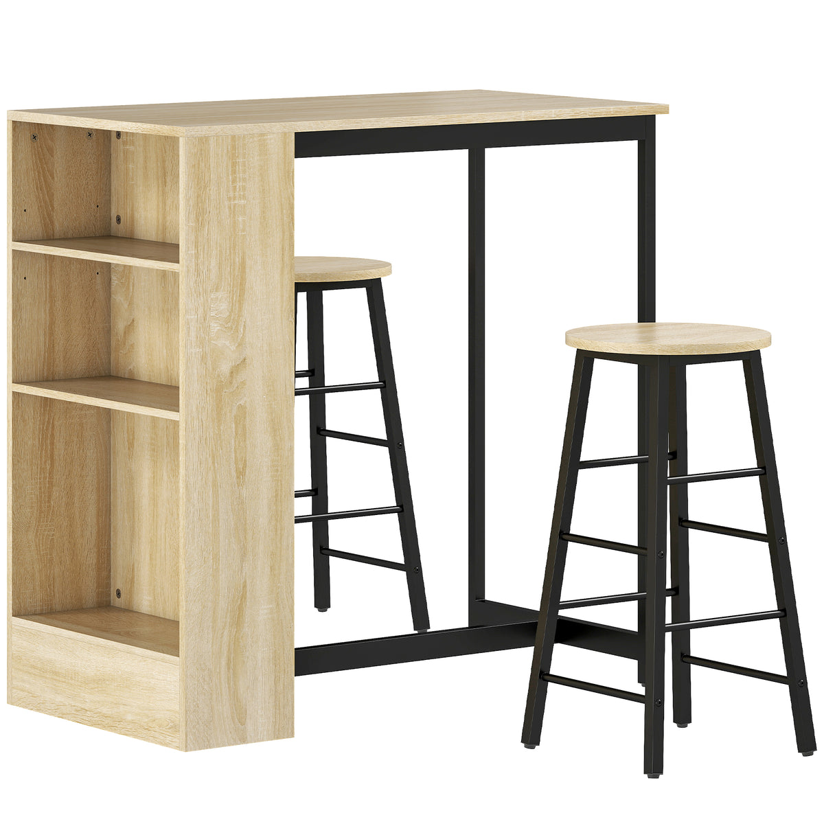 HOMCOM 3-teiliges Bartisch-Set, 1 Tresen, 2 Stühle, mit Stauraum und Fußstützen, platzsparend