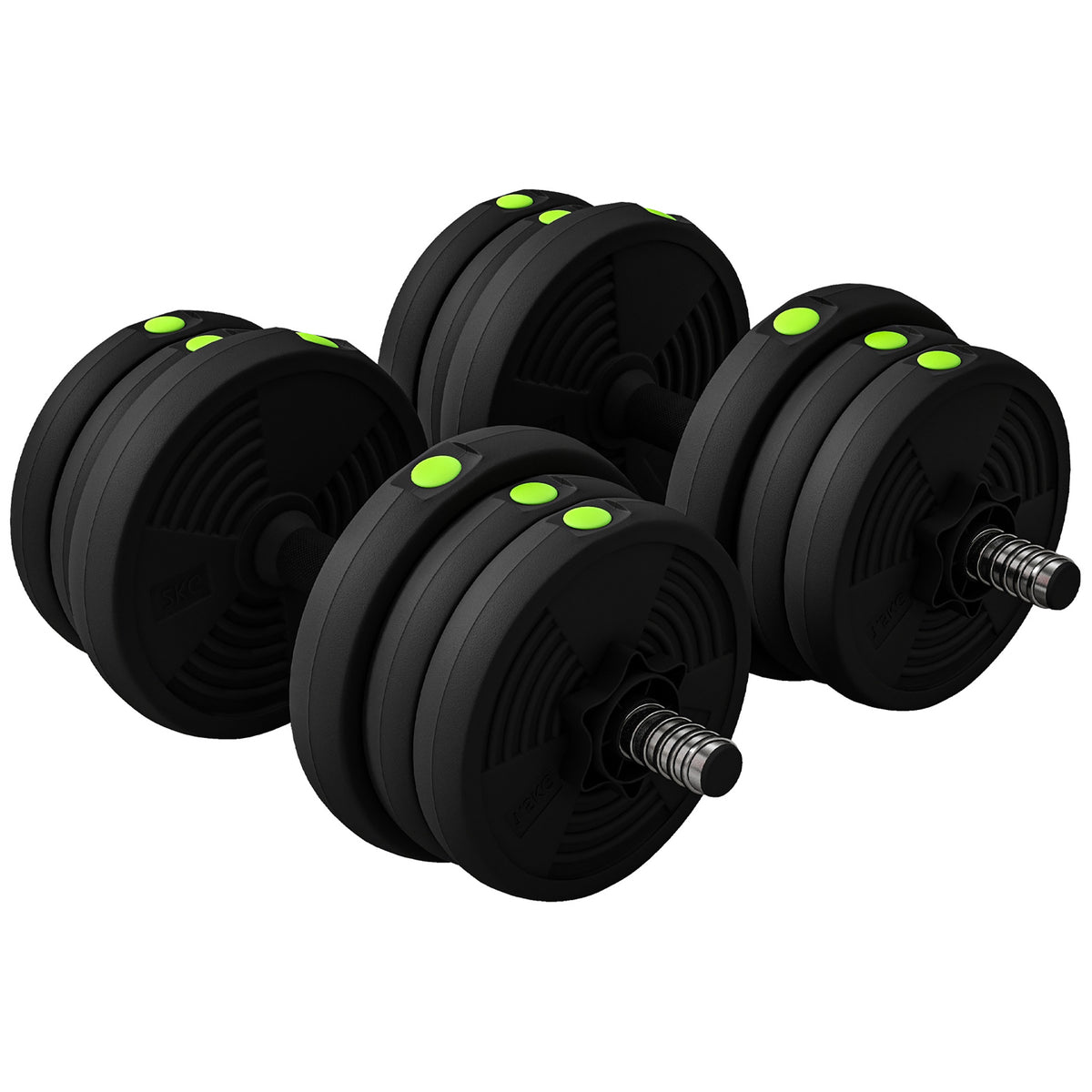 2-in-1 Hantel-Set, Lang- & Kurzhantel, 20 kg, rutschfest, bodenschonend, Schwarz/Grün