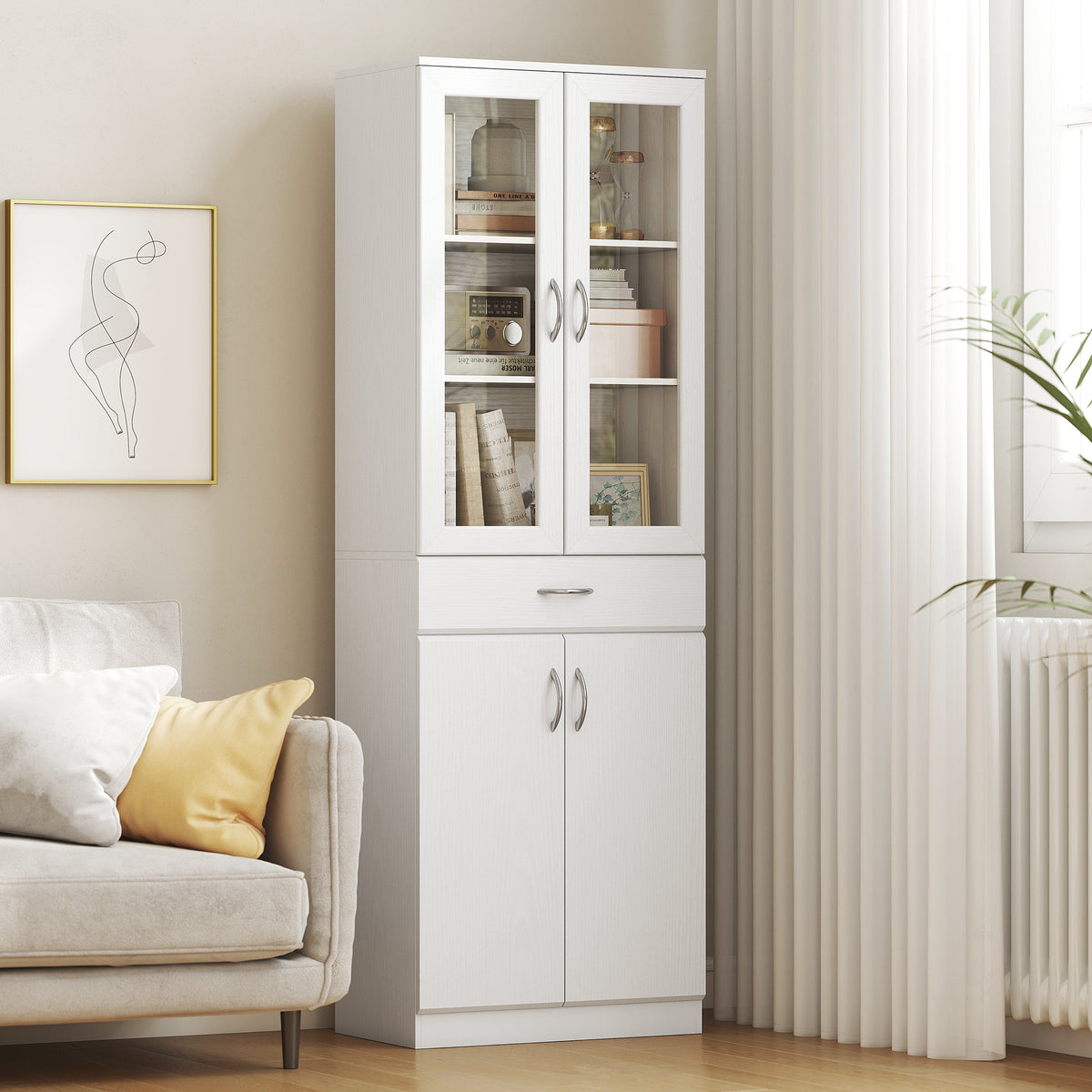 HOMCOM Küchenschrank Buffetschrank mit verstellbar Regal Schublade 2 Schrank Hochschrank mit Glastür 60 – Produktabbildung 9