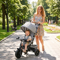 HOMCOM Kinder-Dreirad, Kinderfahrrad, Rückenkorb, Becherhalter, Sonnendach, Metall, Grau – Produktabbildung 2