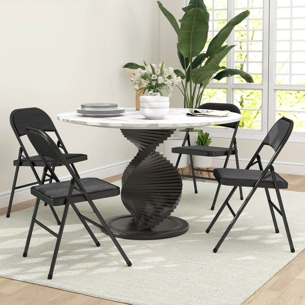 HOMCOM 4er-Set Klappstühle, Tragbare Bürostühle, Metallbeine, Faltstuhl für Büro, Empfang, Wartezimmer – Produktabbildung 2