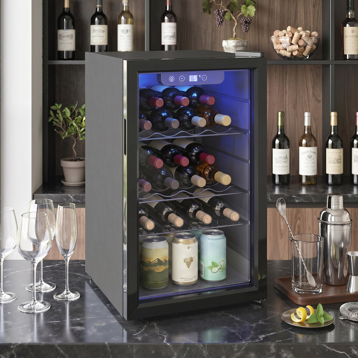 HOMCOM Weinkühlschrank 24 Flaschen, 68 Liter Kapazität, 4–16 °C Standgerät für Getränke, Bier und Wein – Produktabbildung 2