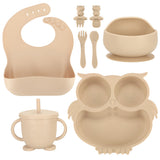 IKONKA Kindersilikonutensilien Eule 8er Set beige