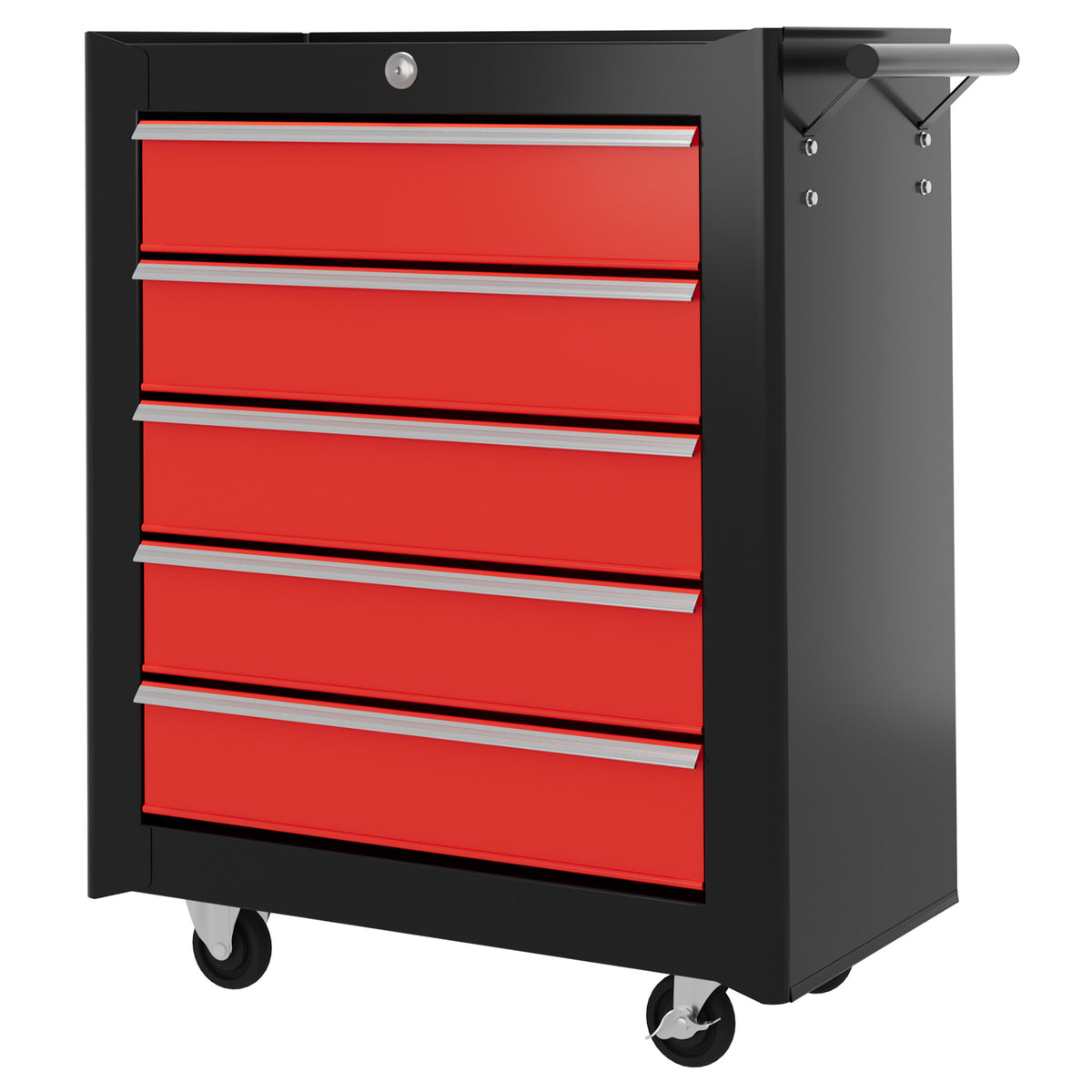 HOMCOM Werkzeugkiste, Werkzeugschrank, rollbar, 5 Schubladen, Stahlblech, Schwarz+Rot