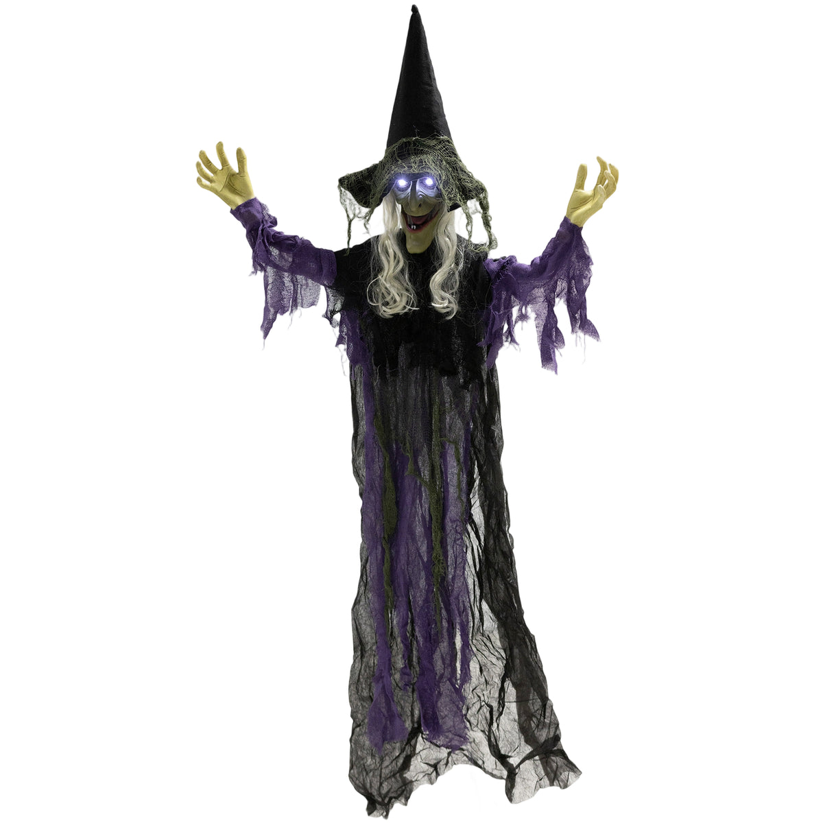 Outsunny 183cm Halloween Dekoration Hängende Halloween Hexe mit LED-Lichter, Soundfunktion verstellbare Arme