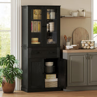 HOMCOM Küchenschrank, Buffet, Acrylfront, Schubladen, 76 x 40 x 182,5 cm, Schwarz – Produktabbildung 2