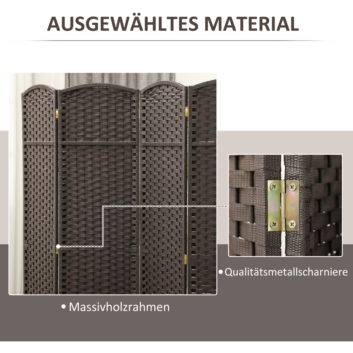 HOMCOM 4-teiliger Raumtrenner, Faltbarer Sichtschutz, Sichtschutzwand für Wohnzimmer, Schlafzimmer – Produktabbildung 6