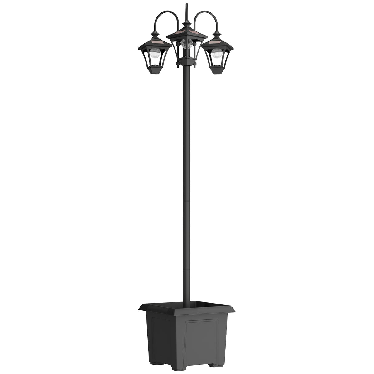 Outsunny Solar Laterne Stehleuchte mit Blumentopf 185cm Höhenverstellbar Außen Gartenlaterne mit 3