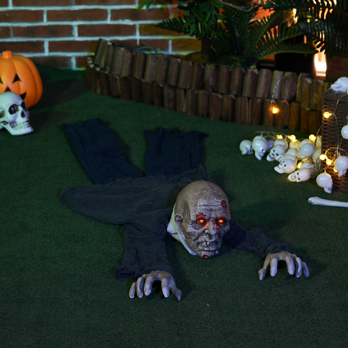 HOMCOM Halloween-Dekoration Zombie, LED-Augen, heult und kriecht, Geräusch- & Bewegungssensor – Produktabbildung 2