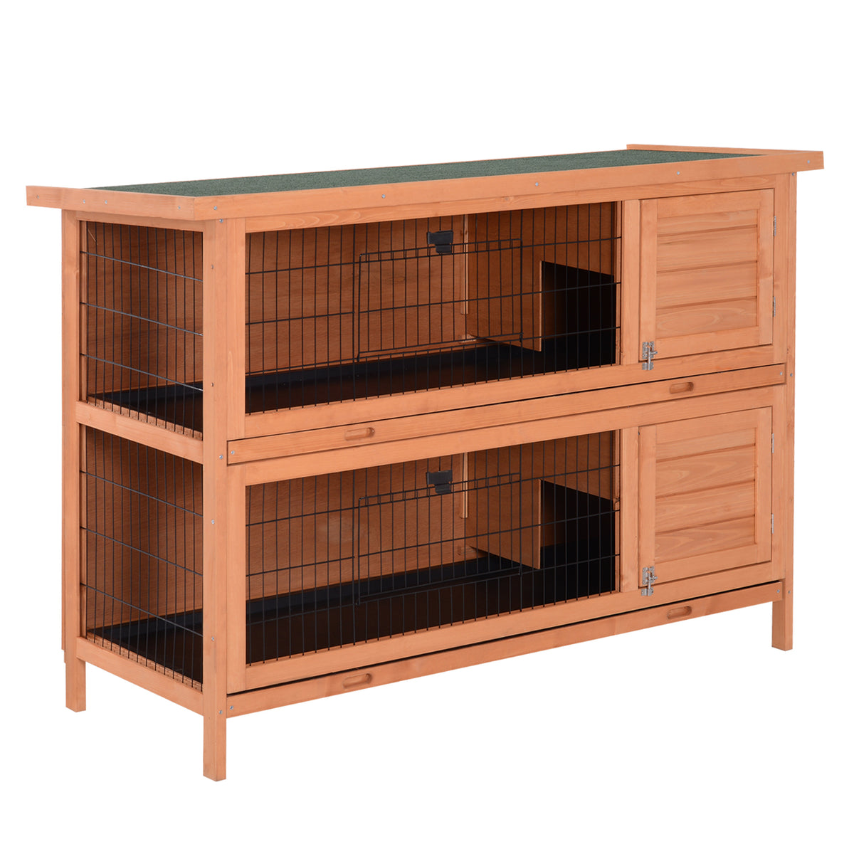 PawHut Hasenstall winterfest 2 Etagen Kaninchenstall Holz Bodenwanne Asphaltdach Türen 136,4 x 50 x 93 cm