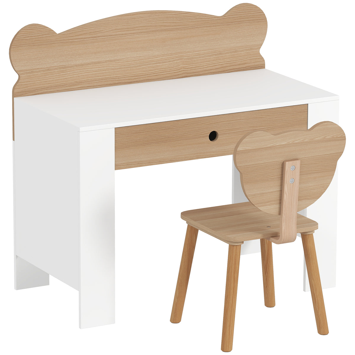 Schreibtisch-Set für Kinder, Arbeitstisch und Stuhl mit Bärenform, Schublade, zum Schreiben und Basteln, 3-8