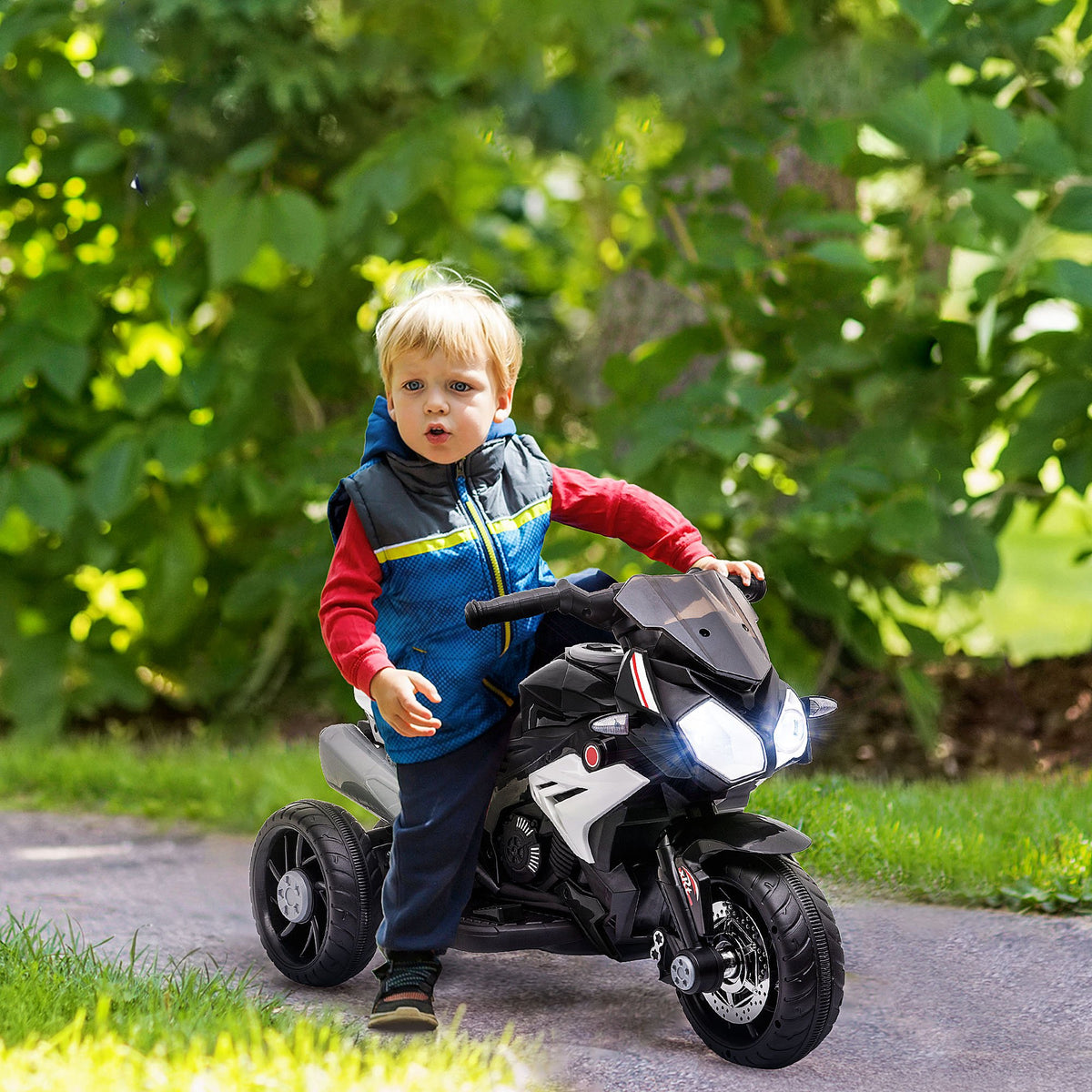 HOMCOM Elektro-Kindermotorrad, Lichter & Geräusche, 3 km/h, wiederaufladbar, Kunststoff & Metall – Produktabbildung 2