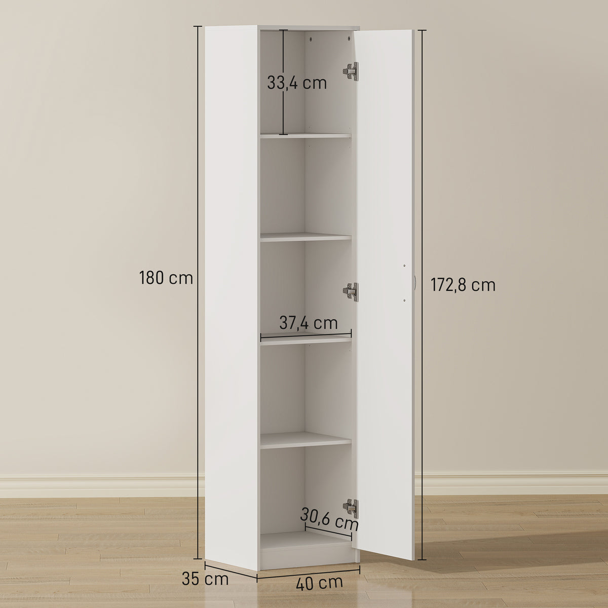 HOMCOM Küchenschrank, 5-Ebenen-Aufbewahrungsschrank, verstellbare Regale, für Wohnzimmer, Küche – Produktabbildung 3