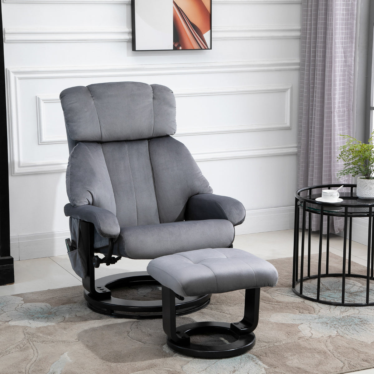 HOMCOM Relaxsessel mit Hocker, Drehbarer Fernsehsessel mit Schwingmassage, Liegefunktion, Massagesessel – Produktabbildung 2