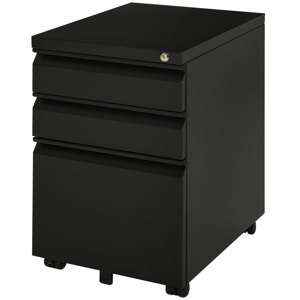 Vinsetto Rollcontainer, 3 Schubladen, 5 Räder, Hängeregister, abschließbar, Stahl, schwarz 39 x 48 x 60 cm
