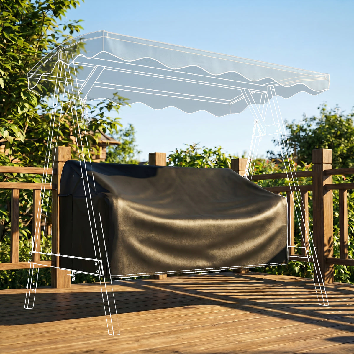 Outsunny 3-Sitzer Gartenschaukel-Abdeckung, wasserdichte Schutzhülle, winddicht und UV-beständig, 420D – Produktabbildung 2