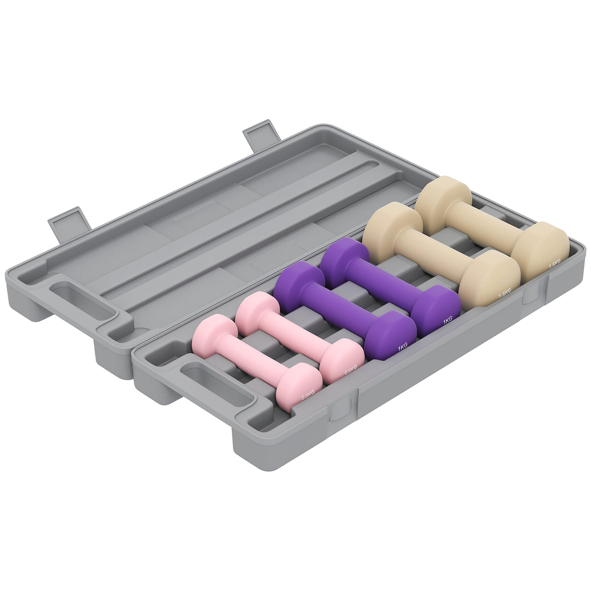 HOMCOM Hantelset 6er Set Hanteln mit Koffer, Gewichten, 0,5kg, 1kg, 1,5kg verstellbar für Zuhause